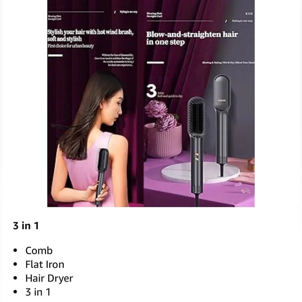 Hair Straightener Brush - Ring Hair Straightener Comb & Hair Dryer 2 in 1